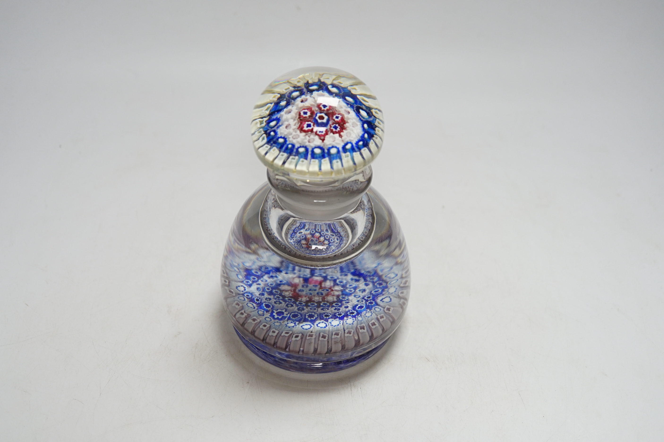 A large late 19th century Bohemian? millefiori glass inkwell, 15.5cm